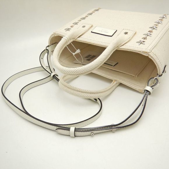 JIMMY CHOO Pegasi S CXH211 Handbag Star Studded Canvas x Leather NATURAL 251552 - Picture 6 of 10